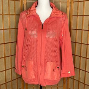 ALIA Jacket Coral Open Weave Knit Long Sleeves Lightweight Jacket